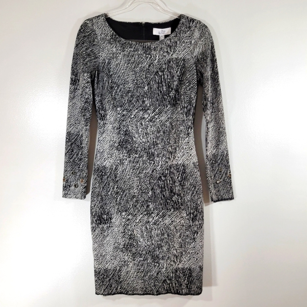 BELLE BADGLEY MISCHKA animal print knee length long sleeve bodycon dress
